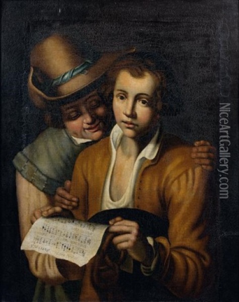 Le Chant De Deux Garcons Oil Painting - Abraham Bloemaert