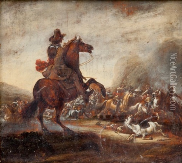 A Crowded Battle Scene Oil Painting - Philips Wouwerman