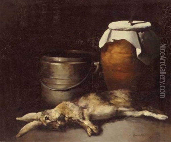 Nature Morte Au Lapin Oil Painting - Germain Theodore Ribot