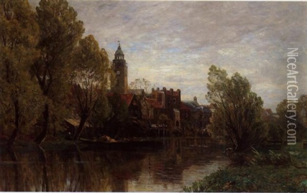 Hollandisches (?) Stadtchen Am Fluss Oil Painting - Gilbert Von Canal