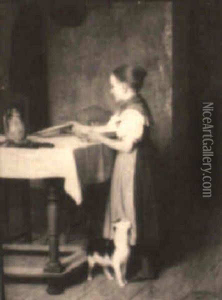 Setting The Table Oil Painting - Friedrich Eduard Meyerheim