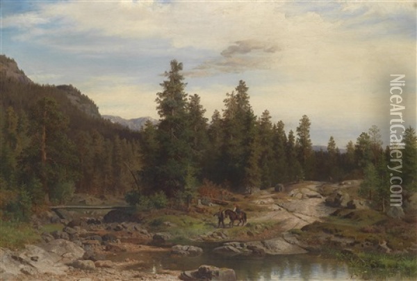 Landschaft Mit Heimkehrendem Bauernpaar Oil Painting - Niels Bjornsen Moller