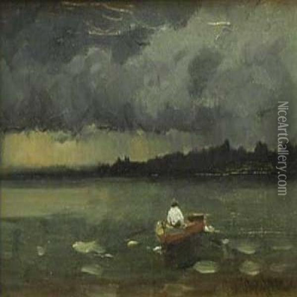 Mann Im Boot Auf Dem Chiemsee Oil Painting - Josef Wopfner