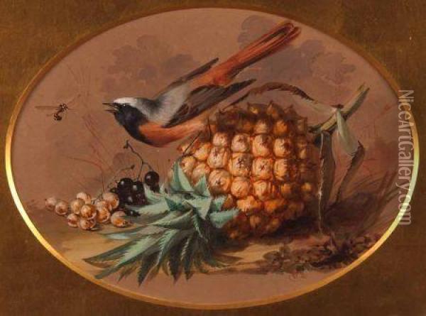 Pineapple And Berries On A Bank Oil Painting - William Duffield