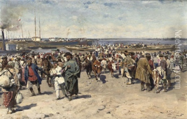 On The Volga Oil Painting - Vladimir Egorovich Makovsky