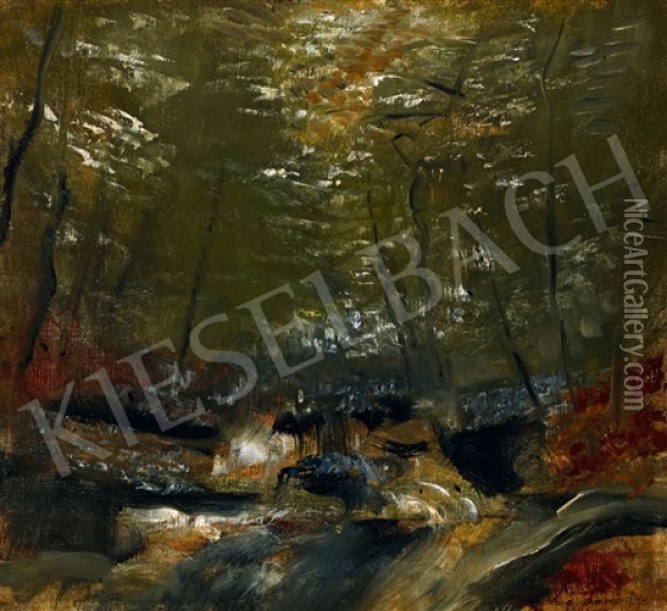 Brook In The Forest Oil Painting - Laszlo Mednyanszky