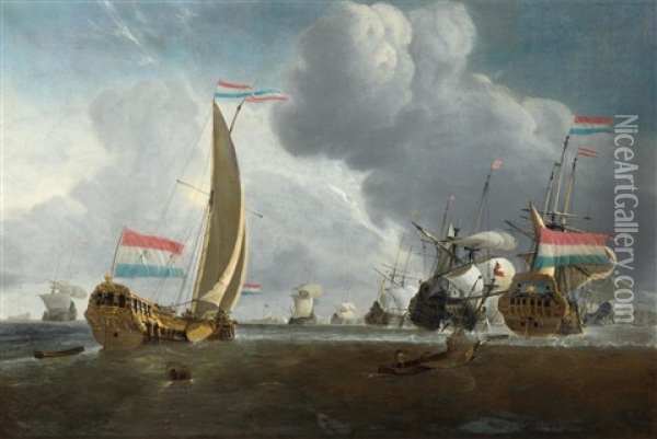 Warships On The High Sea Oil Painting - Willem van de Velde the Younger