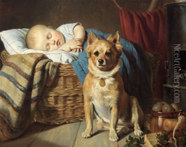Der Gutbewachte Schlaf Oil Painting - Anton Ebert