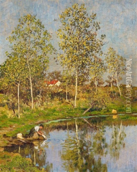 Wascherin Am See Oil Painting - Marcel Adolphe Bain