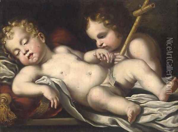 The Christ Child and the Infant Saint John the Baptist Oil Painting - Giovanni Martinelli