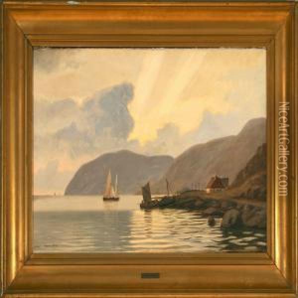 Coastal Scenery Frommolle In Sweden Oil Painting - Alfred Theodor Olsen