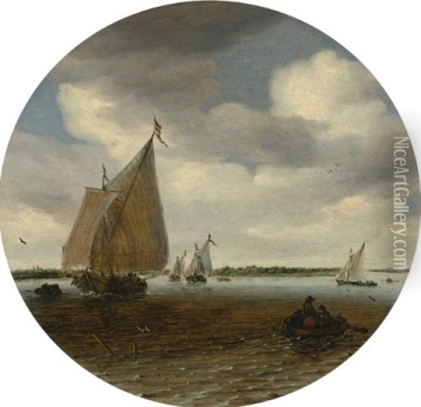 Shipping In A Choppy Sea Oil Painting - Salomon van Ruysdael