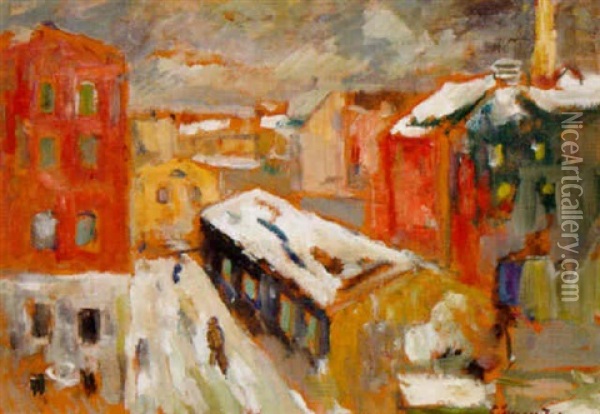 Stadsbild I Vinter Oil Painting - Eric C. Hallstroem
