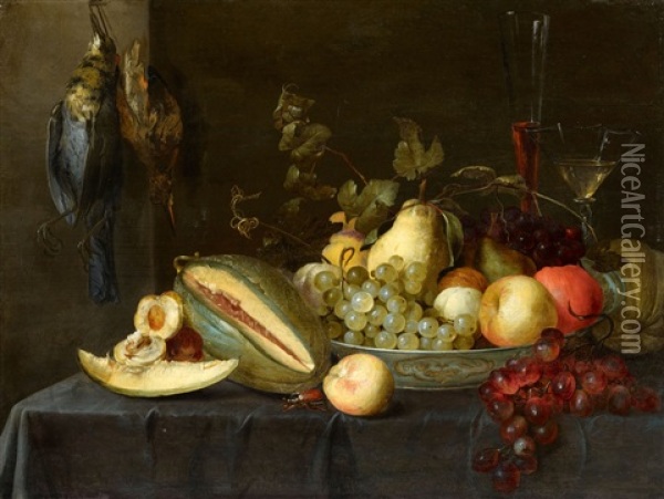 Still Life With Fruit And Birds Oil Painting - Pieter van Overschee