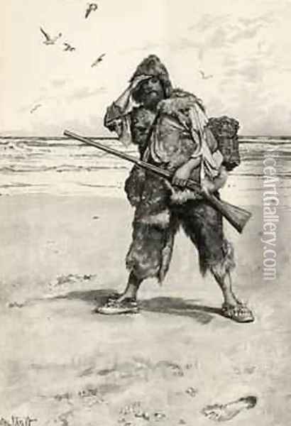 I Stood Like One Thunderstruck, illustration from Robinson Crusoe by Daniel Defoe 1660-1731 published by Cassell and Company, 1896 Oil Painting - Walter Stanley Paget