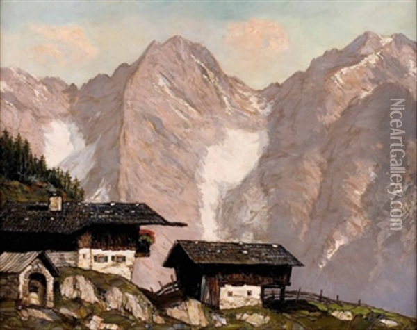 Gehoft Im Hochgebirge (wilder Kaiser) Oil Painting - Alois Pfund