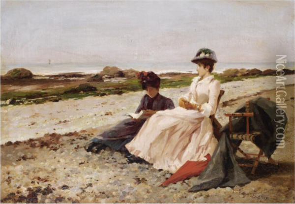 Elegantes Sur La Plage Oil Painting - Edouard Gelhay