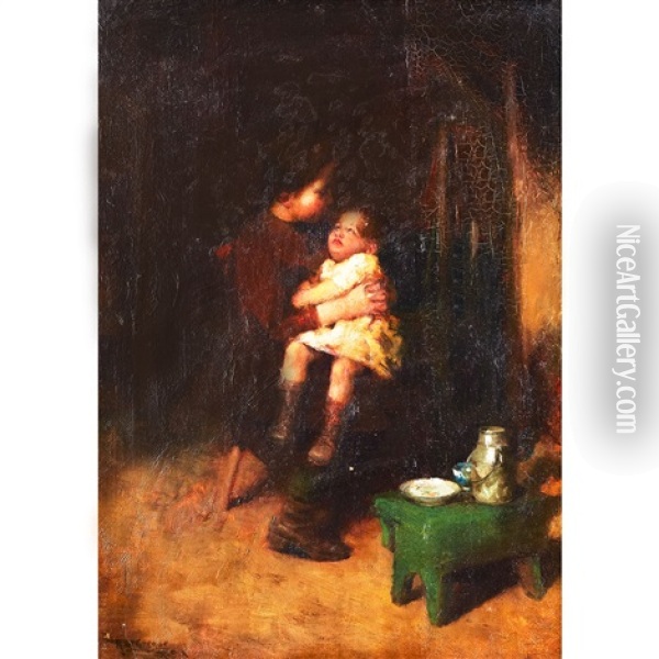 Young Girl Playing Mother At Mealtime Oil Painting - Robert McGregor