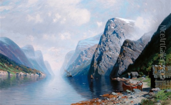 Fjordlandschaft Oil Painting - Johannes Harders