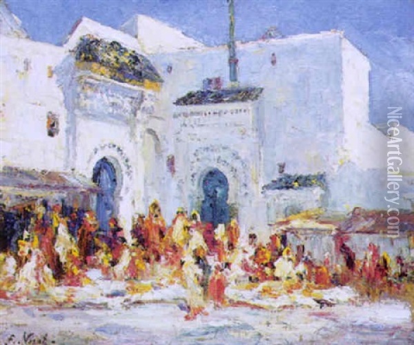 Place Animee A Tetouan Oil Painting - Francois Nicot