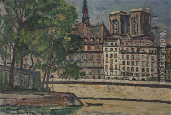 Vue De Paris, Bords De Seine Oil Painting - Nathan Grunsweigh