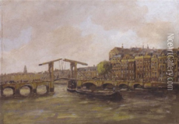 The Skinny Bridge, Amsterdam Oil Painting - Hendrik Cornelis Kranenburg