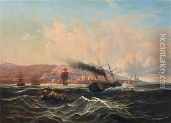 Rettung Aus Seenot Vor Der Kuste Von Algier Oil Painting - Leon Jean-Baptiste Sabatier