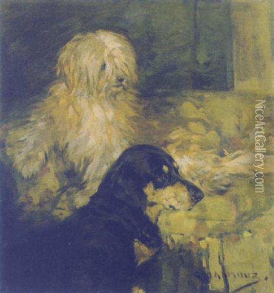 Good Companions, An Old English Sheepdog And A Pointer Oil Painting - George Denholm Armour