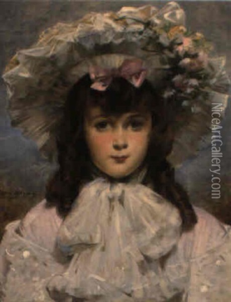 Portrait De Fillette Au Chapeau Oil Painting - Louise Abbema