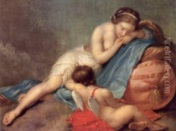 Venus Und Amor Schlafend Oil Painting - Wilhelm Boettner