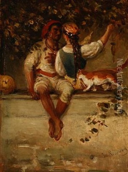 Frieri Paa Capri (courtship On Capri) Oil Painting - Vilhelm Rosenstand