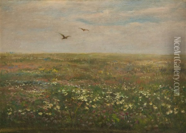 Meadow Oil Painting - Josef Chelmonski