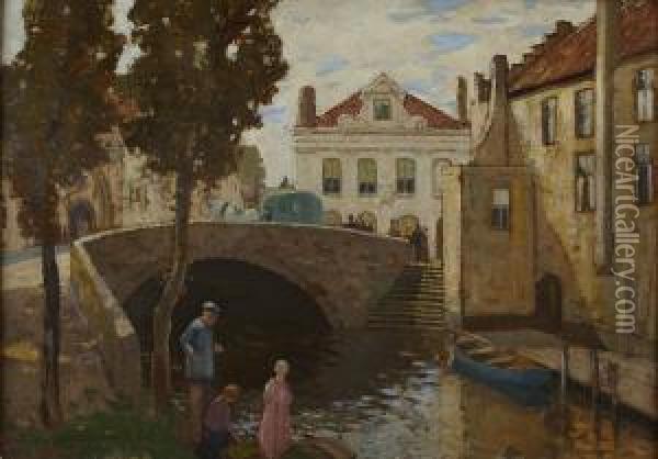 September, Bruges Oil Painting - James Wright