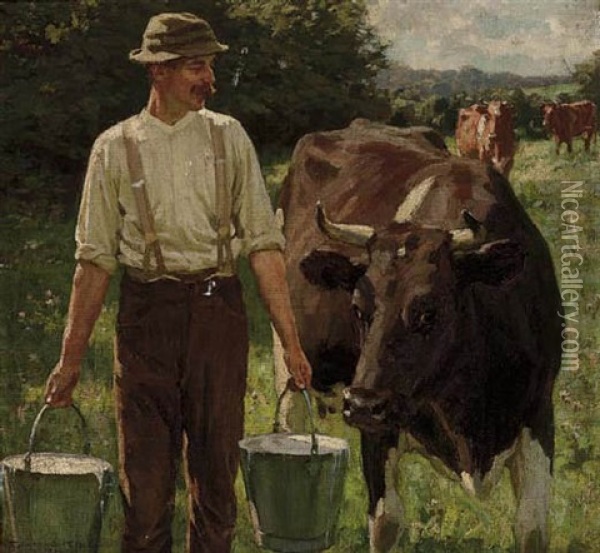 Milking Time Oil Painting - Gunning King