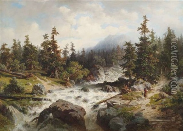 Hochgebirgslandschaft Mit Wildbach Oil Painting - Wilhelm Brandenburg