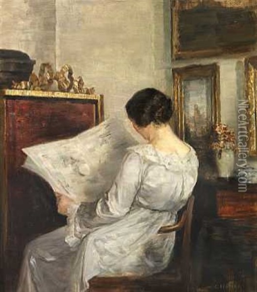 Laesende Dame Oil Painting - Carl Vilhelm Holsoe