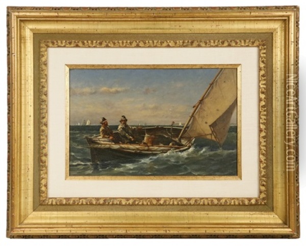 Two Fishermen In A Dory Oil Painting - Milton James Burns