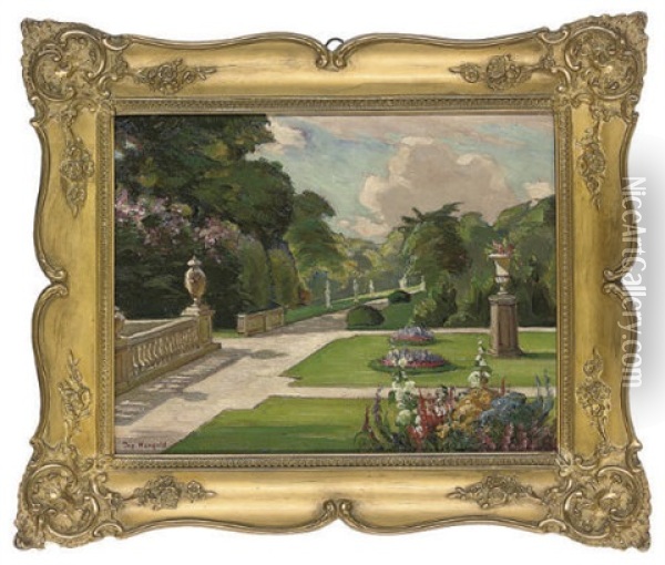 A Summer Garden Oil Painting - Josef Mangold