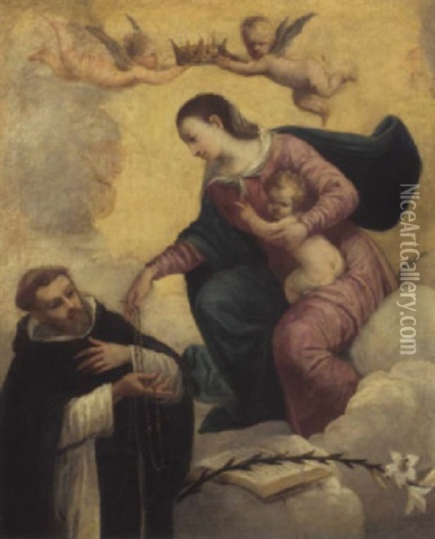 Saint Dominic Adoring The Madonna And Child Oil Painting - Ludovico Carracci