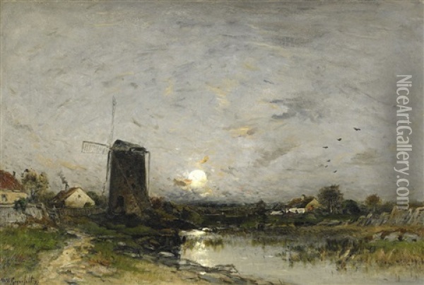 Flodlandskap I Manljus Oil Painting - Wilhelm von Gegerfelt