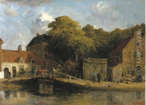 Village Hollandais: A View Of Overschie Oil Painting - Pieter Van Den Bergh