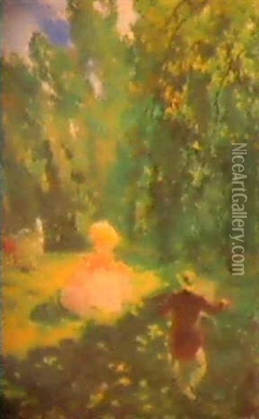Peintre Et Son Modele Dans Le Parc Oil Painting - Albert Besnard