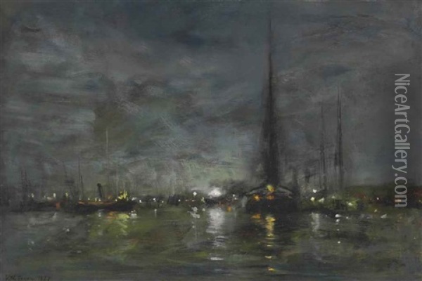 Newport At Night Oil Painting - Dwight William Tryon