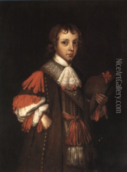 Portrait Of A Young Boy Holding A Hat Oil Painting - Gerard ter Borch the Younger