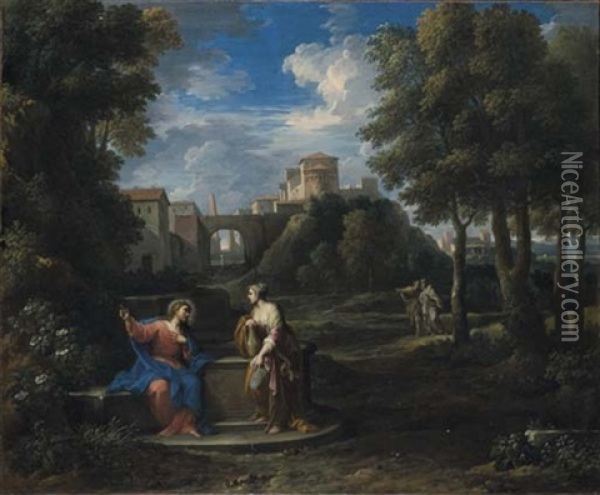 Paesaggio Classico Con Cristo E La Samaritana (collab. W/placido Costanzi) Oil Painting - Jan Frans van Bloemen