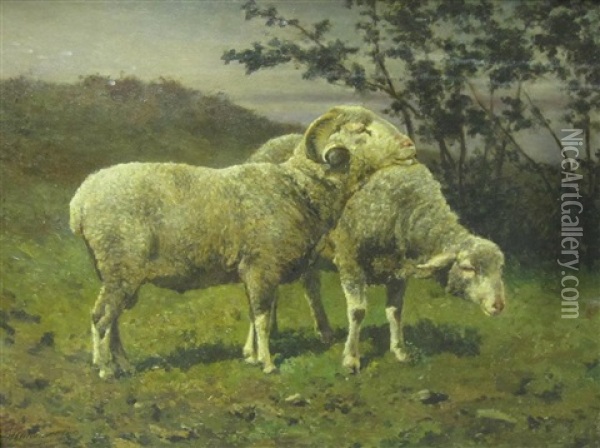 Sheep At Pasture Oil Painting - Edouard Woutermaertens