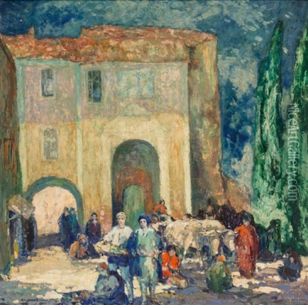 In The Village Oil Painting - George Elmer Browne