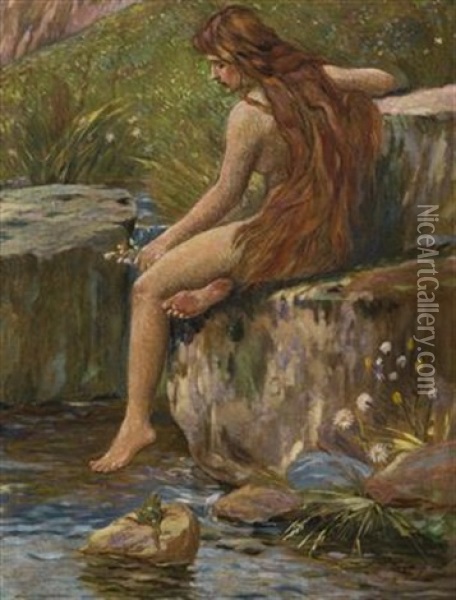 A Girl By The Water Oil Painting - Rudolf Cerny