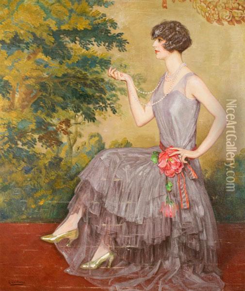 Figura Di Donna Con Perle In Esterno Oil Painting - Eduardo Chicharro Y Aguera