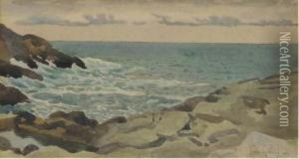 View Of The Coastline, Isles Of Scilly Oil Painting - Thomas Cooper Gotch